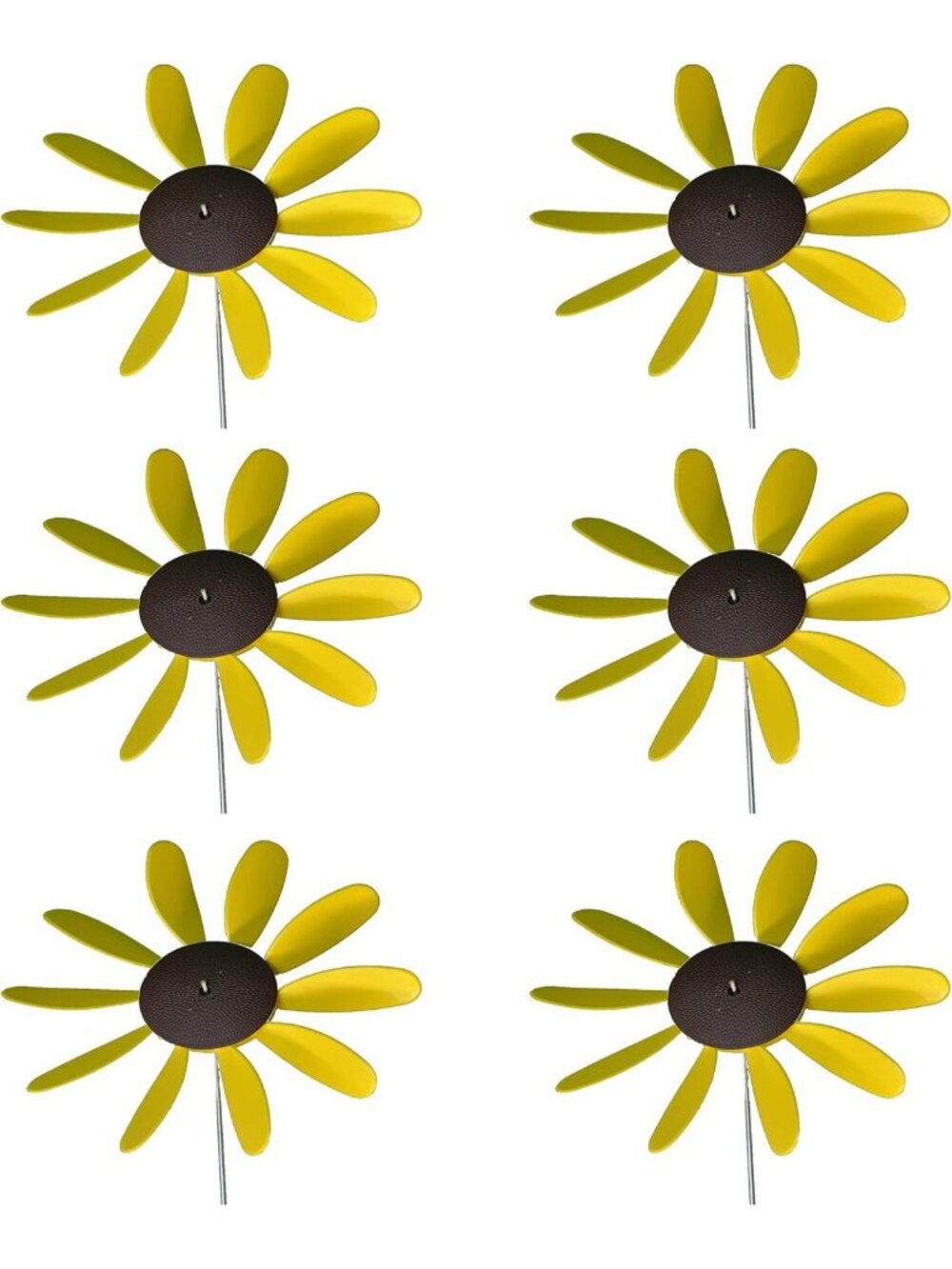 12" Sunflower & Daisy Pinwheel Wind Spinner - 24" Tall Garden Decor (6 Pack)